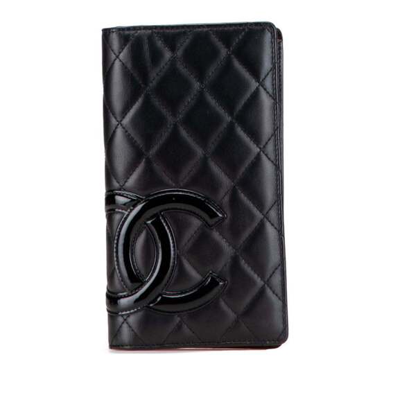 CHANEL Black Lambskin Leather Logo Wallet